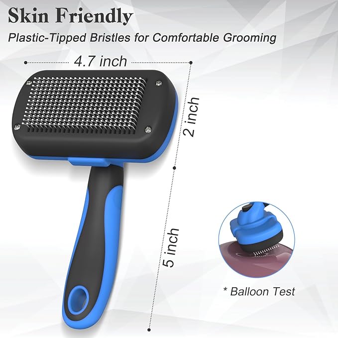 Self-Cleaning Brush for Pet Deshedding - Skin-Friendly Grooming Tool for Dogs and Cats, Blue-Mewly Pet