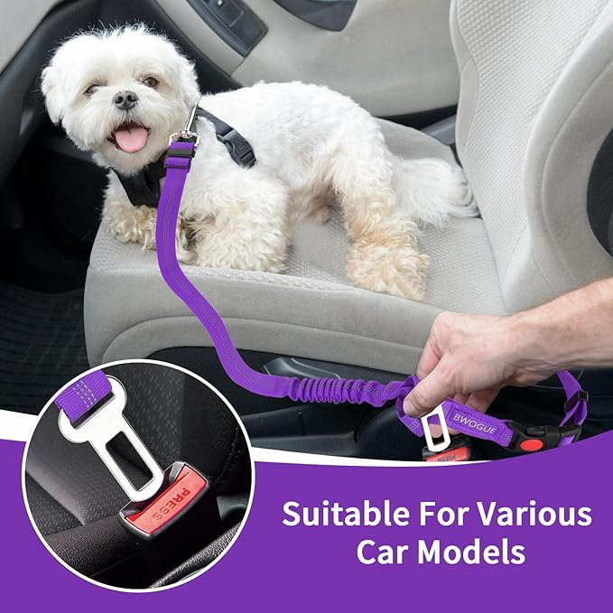 BWOGUE 2 Piece Dog Seat Belt for Car with Elastic Bungee Buffer Safety Seatbelt Car Headrest Restraint Wear Adjustable Metal Buckle Harness in Vehicle Travel for Pet-Mewly Pet