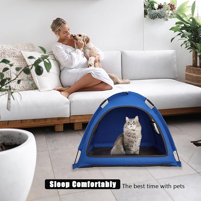 Blue Cat Tent House、Cat's Nest, Portable Indoor/Outdoor Pet Tent House for Cats, Puppies and Other Small Animals-Mewly Pet