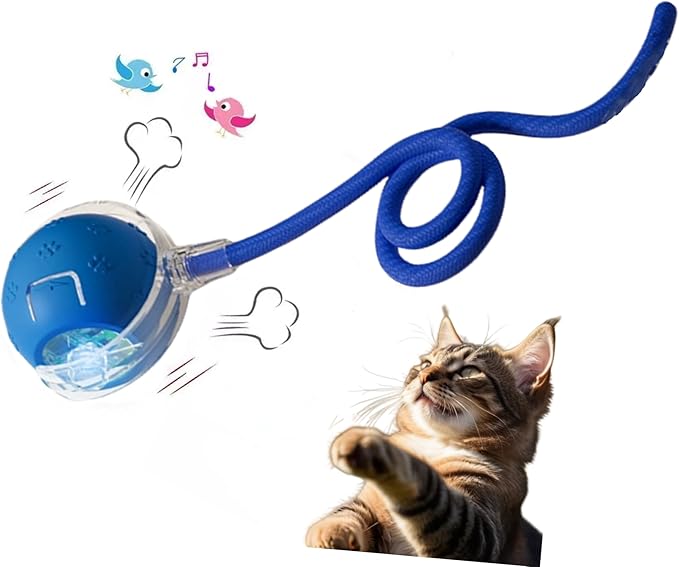 Interactive Cat Toy for Indoor Cats - 3rd Generation Agility Mobile Ball with Elastic Rope Tail, Motion Activated Automatic Toy for Bored Kittens and Adult Cats (Bule)-Mewly Pet
