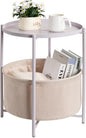 danpinera Round Side Table with Fabric Storage Basket, Metal Side Table Small Bedside Nightstand with Removable Tray Top for Living Room, Bedroom, Nursery, Laundry, Light Violet