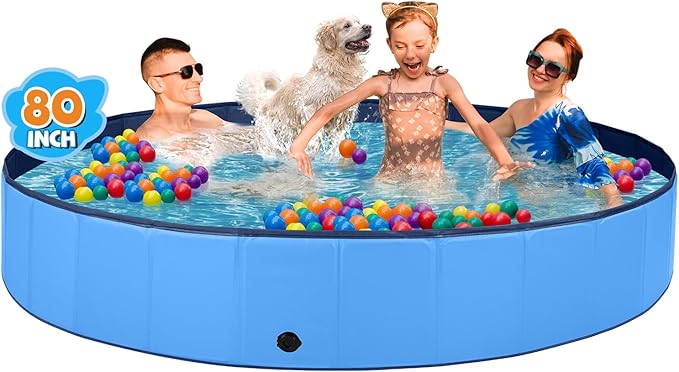 Jecoo Dog Pool for Large Dogs Kiddie Pool Hard Plastic Foldable Dog Bathing Tub Portable Outside Kids Swimming for Pets and Dogs Outdoor Backyard-Mewly Pet