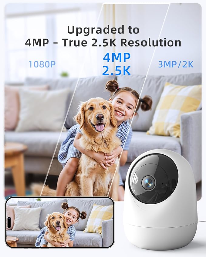 Indoor Camera 5G WiFi Pan & Tilt 2.5K 4MP Compatible up to 256GB SD Card (Not Included) - Security Camera Indoor, Plug-in Puppy/Pet Camera with Speaker/Phone App for Room, Motion Tracking-Mewly Pet