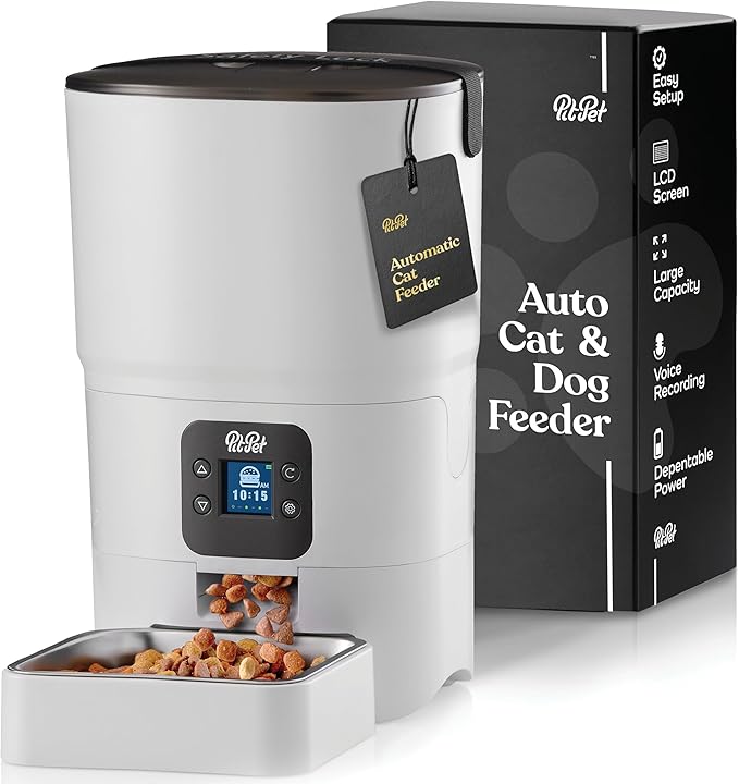 Smart Automatic Cat Feeder - 6-L Reliable Automatic Cat Food Dispenser with Display LCD Screen for Easy Set Up - (White)-Mewly Pet