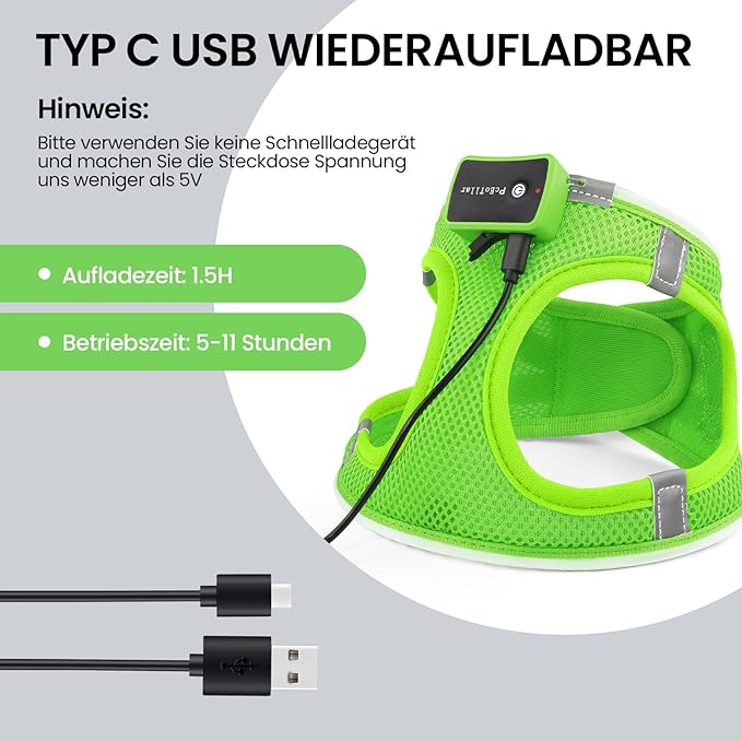 PceoTllar Light Up Dog Harness, LED No Pull Reflective Dog Harness, Flashing Lighted for Night Walking - Small/Medium, (Green M)-Mewly Pet