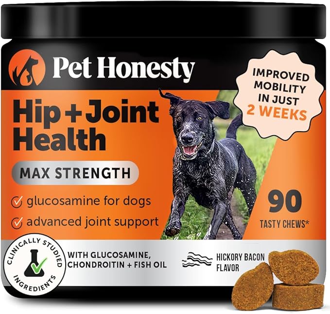 Hip & Joint Health Max Strength - Natural Joint Supplement for Dogs Chews - Glucosamine, Omega-3s, Chondroitin, Green Lipped Mussel - Help Improve Mobility, May Reduce Discomfort (90 ct)-Mewly Pet