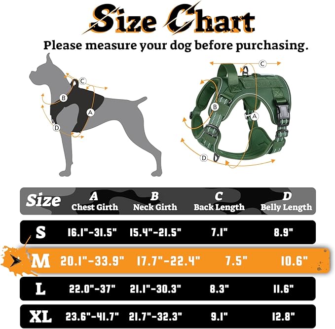 rabbitgoo Dog Harness Medium Sized No Pull, Tactical Service Pet Vest with Molle and Control Handle, Adjustable and Reflective Military Harness for Easy Walking and Training, Green, M-Mewly Pet