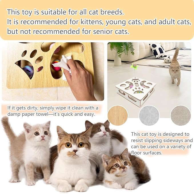 Interactive Wooden Cat Puzzle Toy Box Indoor Hunting Play Toy to Stimulate Your Cat’s Energy and Instincts (White)-Mewly Pet