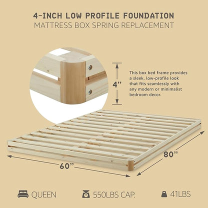 Hercules 4 Inch Low Profile Foundation Mattress Box Spring Replacement, Queen