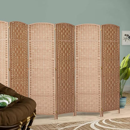 RHF 6 Ft. Tall Extra Wide-Diamond Weave Fiber Room Divider, 8 Panel Room Divider/Screen,Room Dividers and Folding Privacy Screens 8 Panel&Room Dividers and Folding Privacy Screens-Natural, 8 Panel