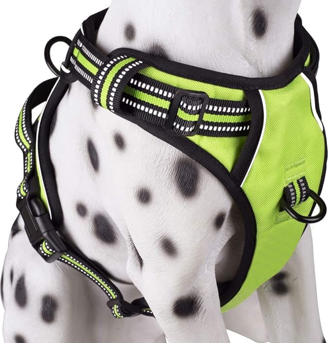 PoyPet No Pull Dog Harness, Reflective Comfortable Vest Harness with Front & Back 2 Leash Attachments and Easy Control Handle Adjustable Soft Padded Pet Vest for Small to Large Dogs (Green,XL)-Mewly Pet