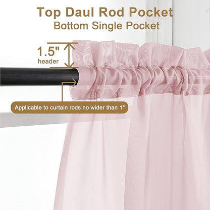 Chyhomenyc Sheer Curtains 45 Inch Long 2 Panels, Short Voile Drapes for Dinning Small Windows Bathroom Living Room Bedroom, Rod Pocket, 42Wx45L Inches, 2PCS, Blush Pink