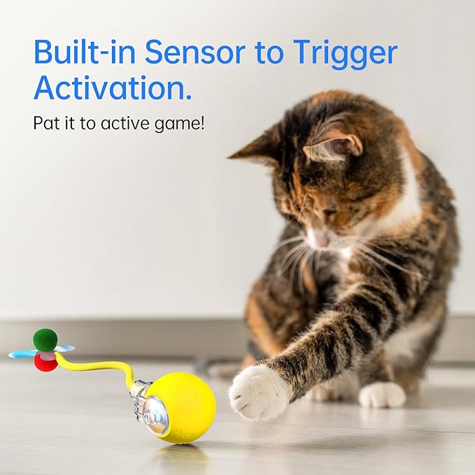 Interactive Cat Toys for Indoor Cats - Kitten Toy with Speedy Tail 2.0, Automatic Cat Toys for Bored Indoor Adult Cats, Motion-Activated, 2025 New Upgraded, USB Rechargeable (Yellow)-Mewly Pet