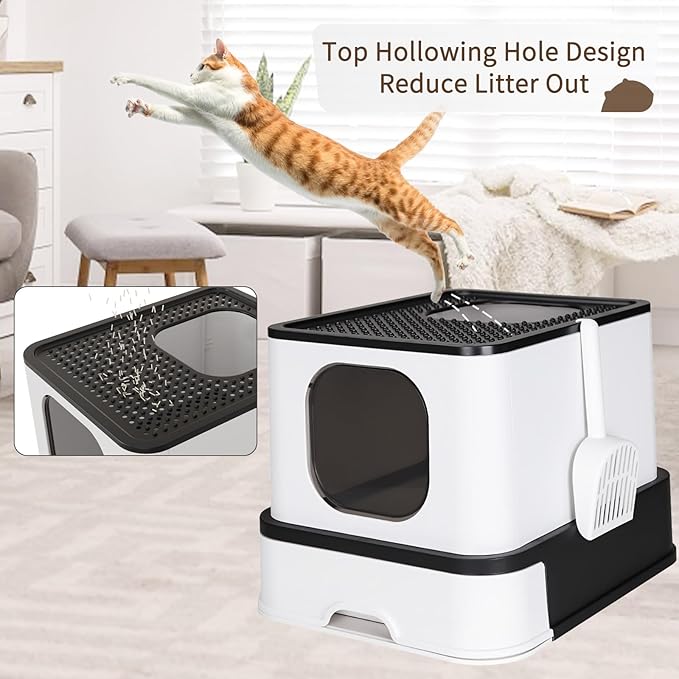 RIZZARI Large Enclosed Cat Litter Box : Covered Leak-Proof Reduces Odor - for Indoor Use Cat Owners (Black)-Mewly Pet