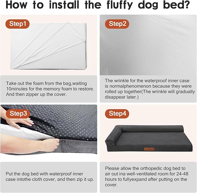 Chew Proof Dog Bed, 3" Memory Foam Dog Bed for Medium and Large Dogs, Removable and Washable Microsuede Cover, Waterproof Liner, Nonskid Bottom, 44x32, XXL Dark Grey-Mewly Pet