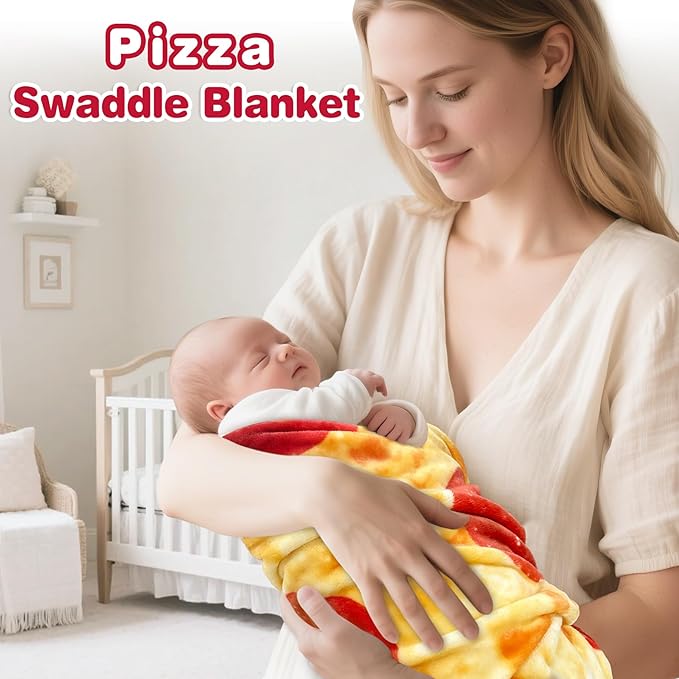 Jorbest Pizza Baby Blanket, 285 GSM Soft Flannel Pizza Swaddle Blanket Funny Gifts for Baby Shower Boys and Girls, Pepperoni Blanket for Toddler Newborn (Red, 36 inches)