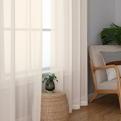 OWENIE Sheer Curtains 54 inches Long 2 Panles for Living Room Bedroom Small Windowm, Rod Pocket Light Filtering Voile Sheers Drapes, 42" W x 54" L, Cream