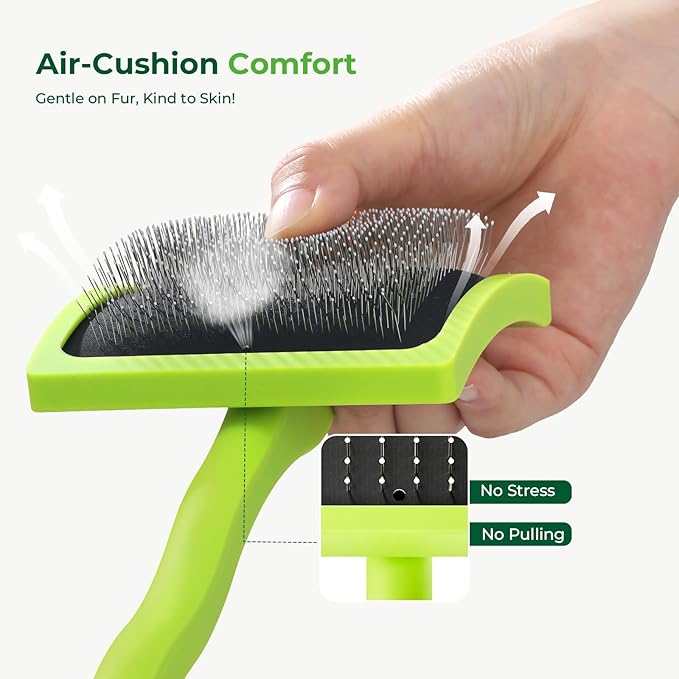 Pecute Slicker Brush for Dogs Cats with Air-Cushion and Soft Pins, Dog Brush for Shedding Massaging Grooming, Lightweight Cat Brush with Pet Comb, Gently Removes Loose Fur Undercoat-Mewly Pet