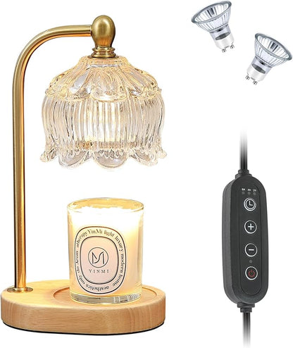 Candle Warmer Lamp with Timer Dimmable,Antique Brass Candle Lamp,Wax Melt Warmer Light for Jar Candles,Mother's Day/Birthday/Christmas Gifts for Mom/Wife,Home Decor Lamp,with 2 Bulbs
