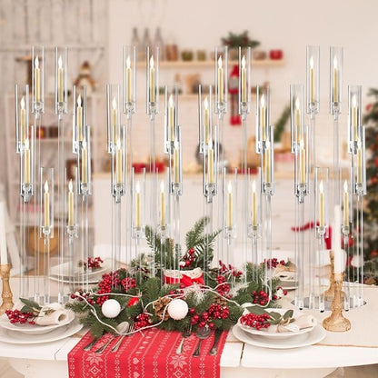 VINCIGANT 8 Arms Clear Candlesticks Holder for Wedding Decorations,Tall Arcylic Candelabra Candle Holder with Shade for Valentines Day Events Party Table Centerpiece,Fit LED Candles