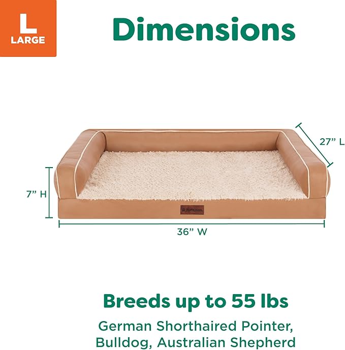 FurHaven Orthopedic Dog Sofa Bed – Memory Foam Couch with Bolsters, Textured Plush & Water-Resistant Cover, Washable Cover, Joint Support - Camel, Large-Mewly Pet