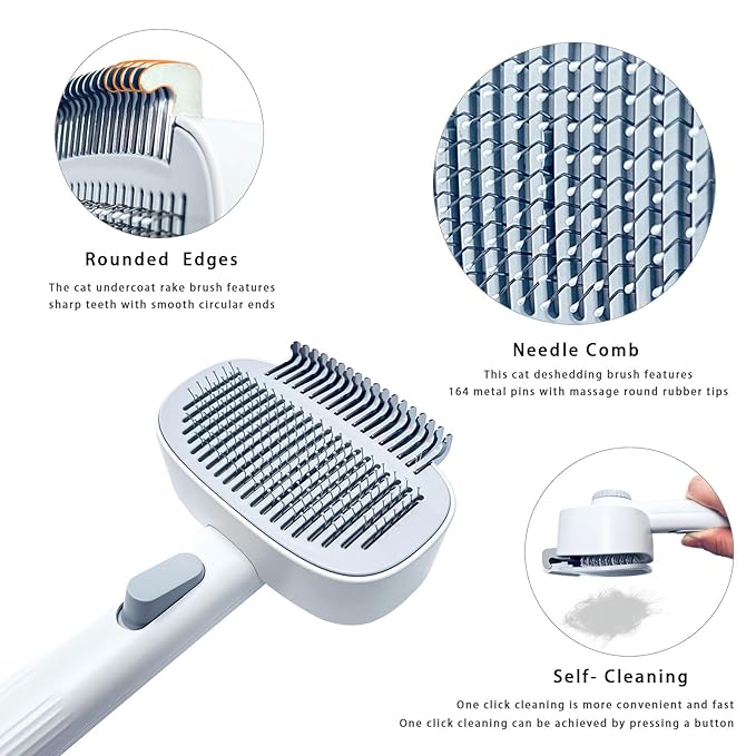 2-in-1 Dog & Cat Grooming Brush – Adjustable Deshedding Comb & One-Touch Clean | Skin-Safe Rake for Mats, Tangles, Shedding | Long/Short Hair Pets-Mewly Pet