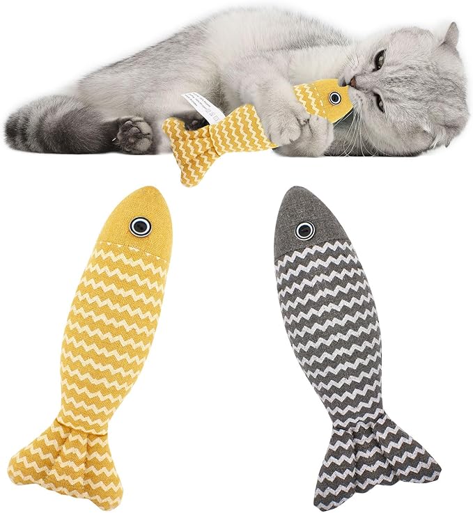 2 Pcs Catnip Toys Fish, Self Play, Cat Toys for Indoor Cats and Kitten, Catnip Cat Toy, Interactive Kitten Exercise Kicker Toys for Indoor Cats 7.8 Inches for All Breeds-Mewly Pet
