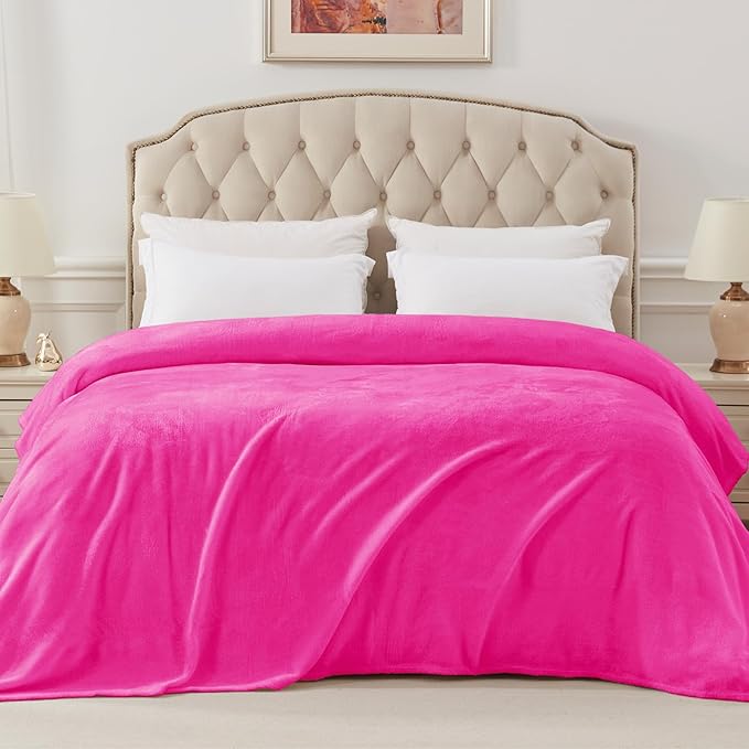Exclusivo Mezcla Fleece Blanket Queen Size for Bed, Super Soft and Warm, All Season Use, Cozy, Plush, Lightweight, 90x90 Inches, Hot Pink