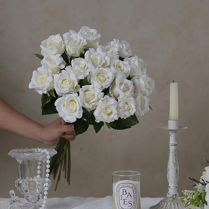 FOTEEWL 60 Pcs Artificial Rose Flower Realistic Faux Silk Roses Stem Fake Roses Bouquet for Flower Arrangement,Wedding Centerpieces,Party,Home Decorations (Beige)