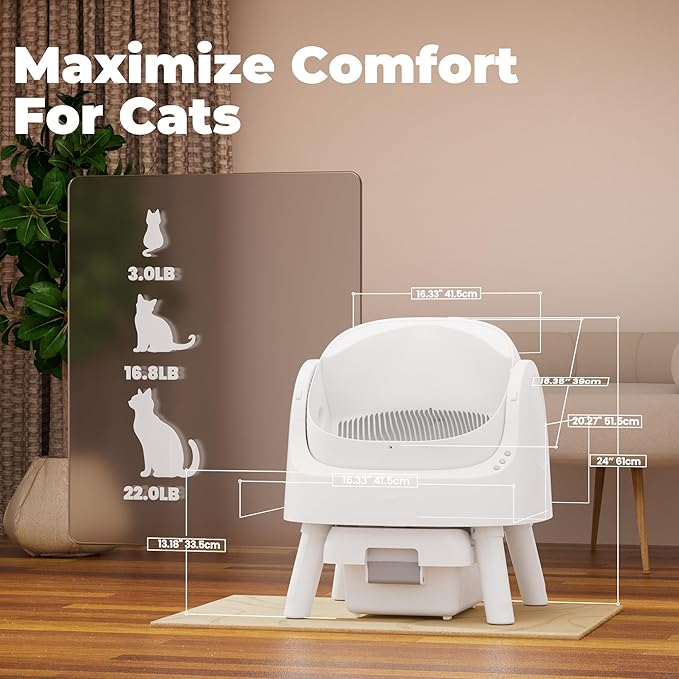 Automatic Litter Box, Open-Top Self Cleaing Litter Box with Safety Sensors and 10 L Waste Container, Suitable for Multiple Cats, White-Mewly Pet
