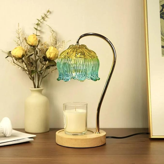 Dimmable Flower Candle Warmer Lamp, Candle Warmer with Timer & 4Bulbs, Womens Gifts for Christmas Birthday, Unique Home Decor for Bedroom Living Room Decor Aesthetic (Yellow/Green)