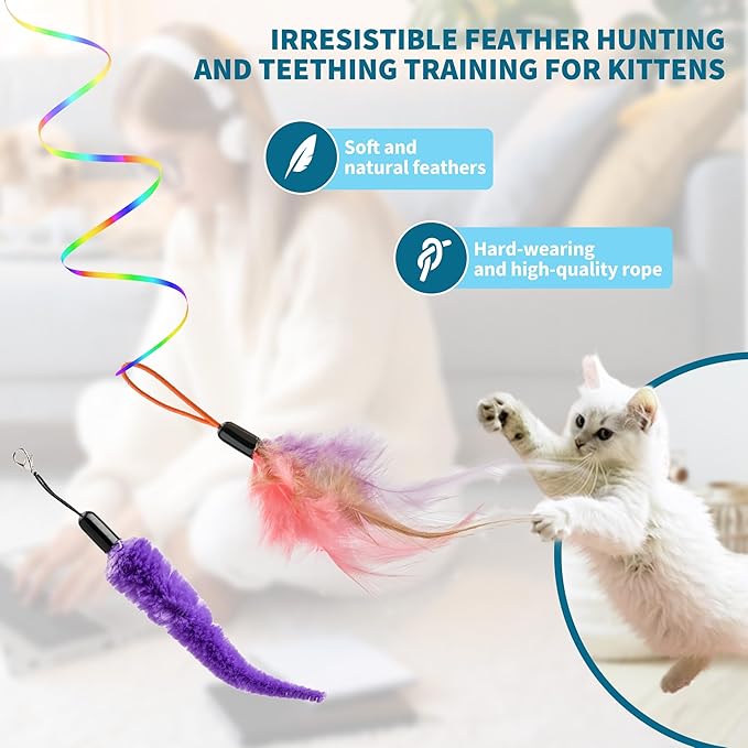 Interactive Cat Toys for Indoor Cats,Enrichment Stimulation Toys, Electric Hanging Door Clip Ribbon Kitty Toy,Automatic Play Chase Exercise Feather Toys for Bored Indoor Adult & Kitten Cats-Mewly Pet