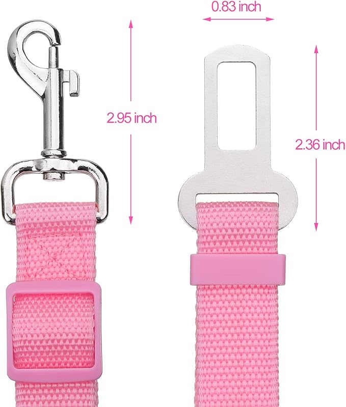 Elisel Elisel 2 Packs Adjustable Length Pet Dog Cat car seat Belt Pet seat Belt Pet Accessories for Dogs Cats and Pets (Black Pink)-Mewly Pet
