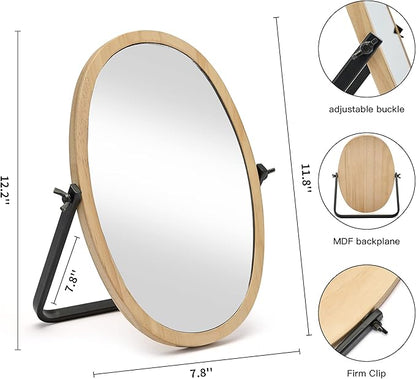 Geloo Vanity Makeup Table Mirror - Desk Mirrors 360 Adjustable Rotation,Wood Framed Small Standing Mirror for Bedroom,Tabletop,Office,Antique,Dresser,Countertop 11.8'' x 7.8''