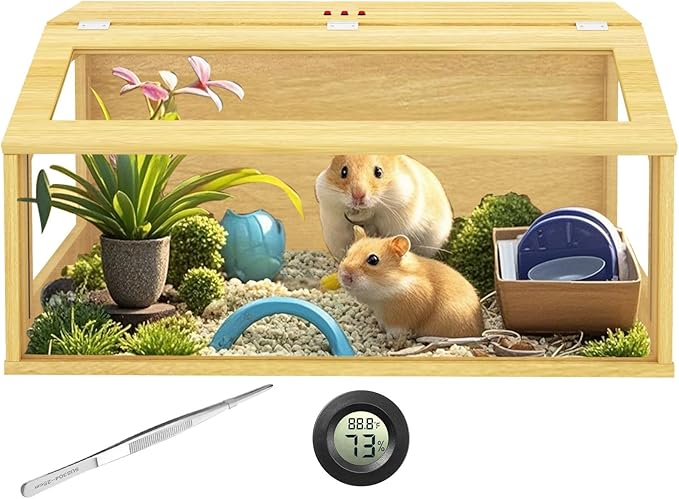 32" Wooden Hamster Cage, Chewproof Gerbil Cages and Habitats, Openable Top Roof Window with Silencing Pad, Guinea Pig Cage for Small Animals, Dwarf and Syrian Hamster, 32 x 16 x 16 Inches-Mewly Pet