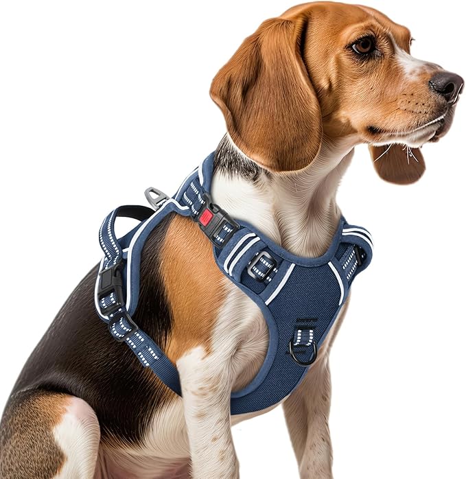 Timos Dog Harness Small Sized, No Pull Pet Harness with Neck Lockable Snap,No Choke Front Clip Dog Reflective Vest,Adjustable Metal Rings 3 Buckles,Easy Control Handle for Small Dogs Royal Blue S-Mewly Pet