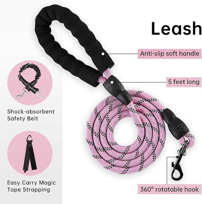 IVY&LANE No Pull Dog Harness with Leash Set, Reflective No Choke Pet Vest,Adjustable Oxford Dog Vest Harness with Easy Control Handle for Medium Lagre Dogs (Checkered Pink,M)-Mewly Pet