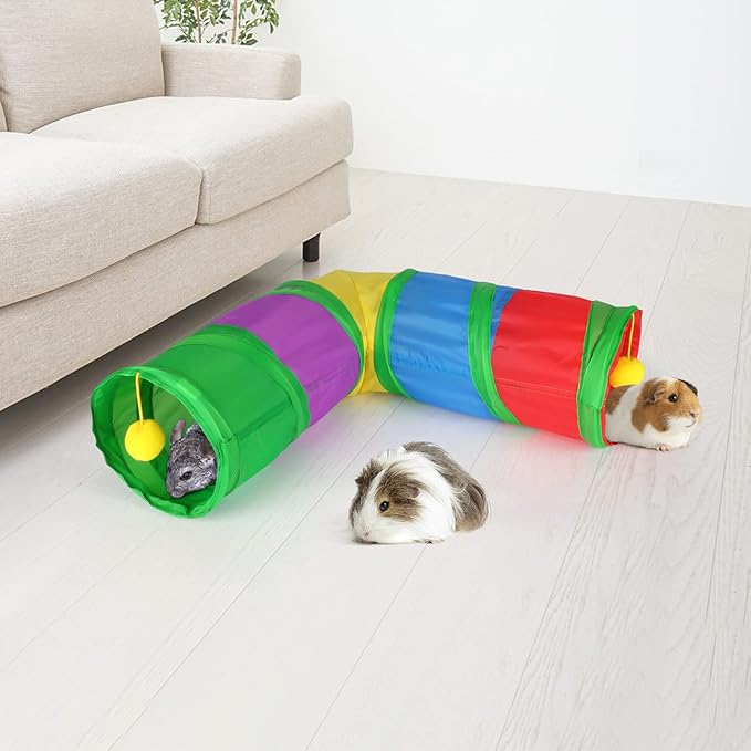 Rypet Guinea Pig Tunnels and Tubes Collapsible 2 Way and L-Type Tunnel with Interactive Ball Small Animal Activity Tunnel Hideaway Toys for Baby Rabbit Ferret Hamster Chinchilla Hedgehog-Mewly Pet