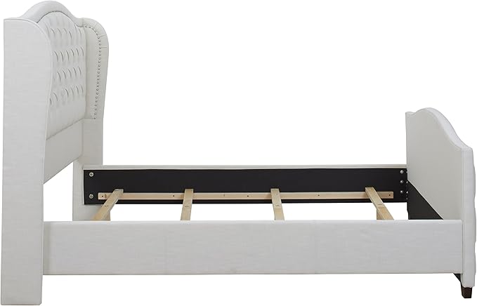 Jennifer Taylor Home Marcella Upholstered Shelter Headboard Bed Set, King, Antique White Polyester