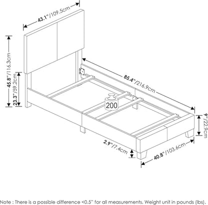 Furinno Pessac Upholstered Bed Frame, White PU Leather, Twin XL