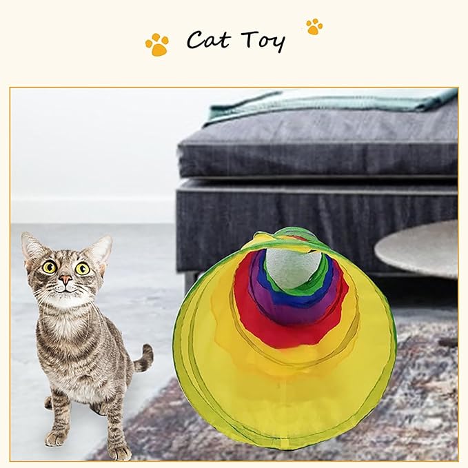 iCAGY Cat Tunnel for Indoor Cats Interactive, Rabbit Tunnel Toys, Pet Toys Play Tunnels for Cats Kittens Rabbits Puppies Crinkle Pop Up Rainbow 45"-Mewly Pet