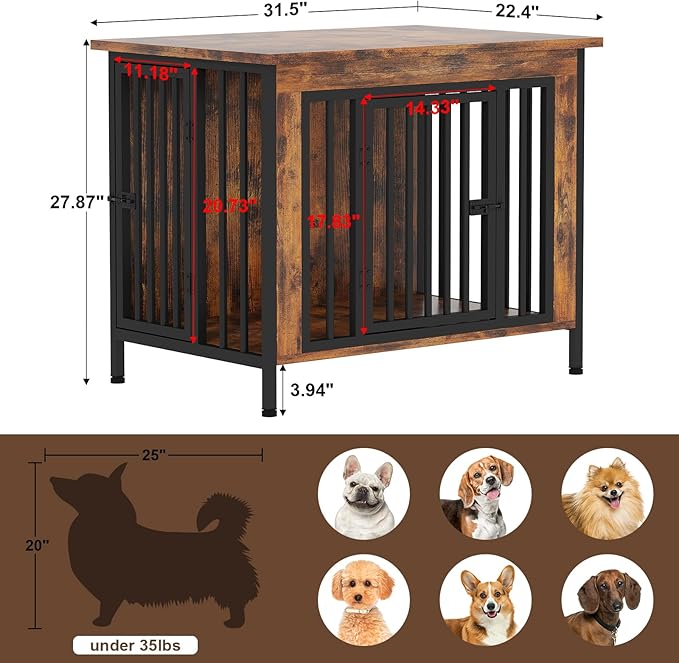 EasyCom 31.5" Small Dog Crate Furniture, Chew-Resistant Dog Crates for Small and Medium Dogs, Dog Kennel Furniture Indoor with 2 Doors and 3.94" Raised Feet, as TV Stand, End Table, Crate Table-Mewly Pet