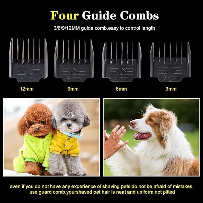 Dog Clippers for Grooming, 12V Pet Hair Clipper, Professional Heavy Duty Pet Grooming Clipper Corded Dog Trimmer for Thick Coats with Guard Combs Brush for Dogs Cats-Mewly Pet