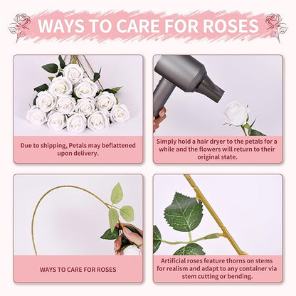 52 PCS White Artificial Roses Bulk, Fake Artificial Flowers Bridal Bouquet Silk Faux Rose with Stems for Wedding Flowers Decoration, Valentine's Day, Bridal Bouquet, Anniversary, Home Decor (52PCS)