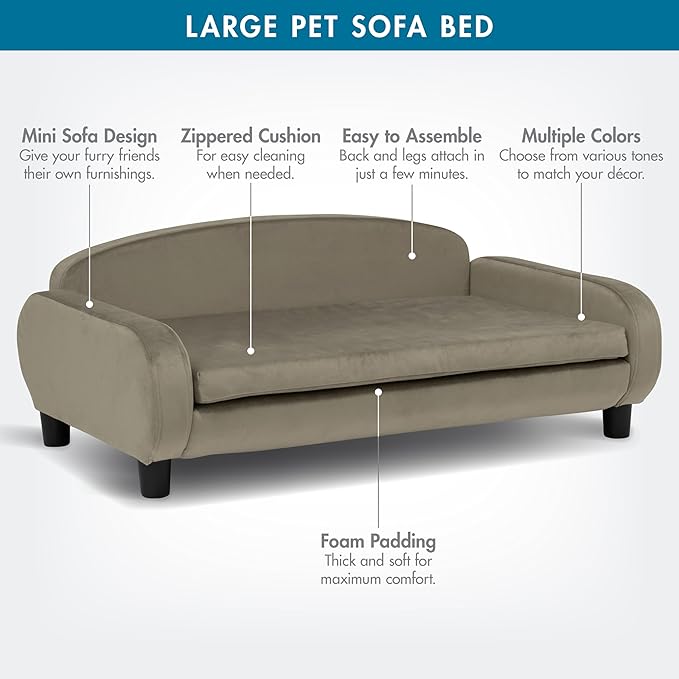 Paws & Purrs Multi-Cat Sofa Bed – 41.5″ Wide Elevated Pet Couch with 3″ Foam Mattress, Removable Machine-Washable Cover – Stylish Indoor Pet Furniture for Two or More Cats and Dogs, Ash-Mewly Pet