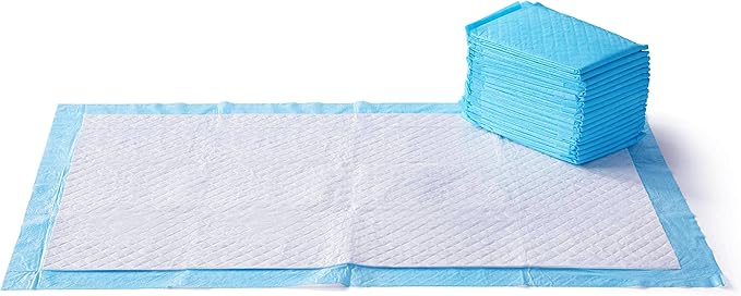 Amazon Basics Absorbent Dog and Puppy Pee Pads with 5-Layer Leak-Proof Design and Quick-Dry Surface for Potty Training, Heavy Duty Absorbency, Giant, 27.5 x 44 Inch - Pack of 30, Blue & White-Mewly Pet
