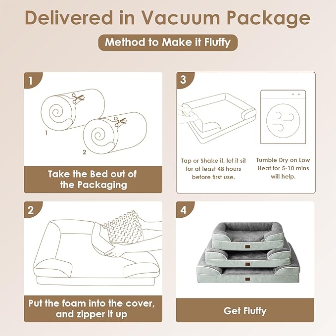 EHEYCIGA Orthopedic Dog Beds for Large Dogs, Waterproof Memory Foam Large Pet Bed with Sides, Non-Slip Bottom and Egg-Crate Foam Dog Couch Bed with Washable Removable Cover, Greyish Green-Mewly Pet