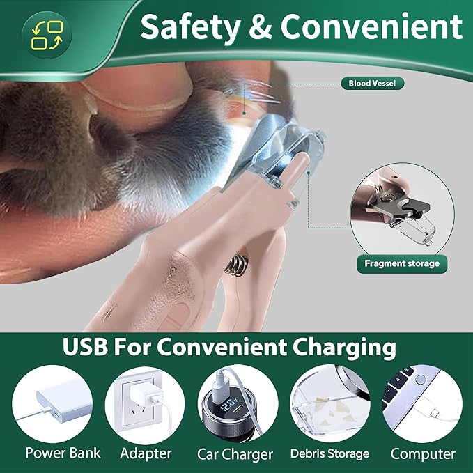 Dog Nail Clippers & Cat Nail Clipper with Catcher, 2 in 1 Dog Nail Trimmers & Grinder with Light for Large Small Dogs Cats,Silent Groom Pro Claw Trimmer, Rechargeable Dogs Nails Grinder Quiet-Mewly Pet