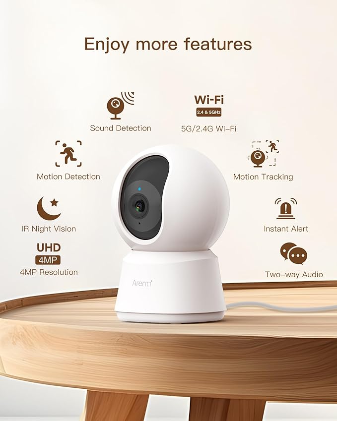ARENTI 5G Security Camera Indoor, 4MP Pet Camera with Speaker for Dog/Cat, Baby Monitor with Phone App, Dual-Band WiFi, Auto Tracking, Super Night Vision, 2-Way Talk, Cloud & SD Card Storage-Mewly Pet