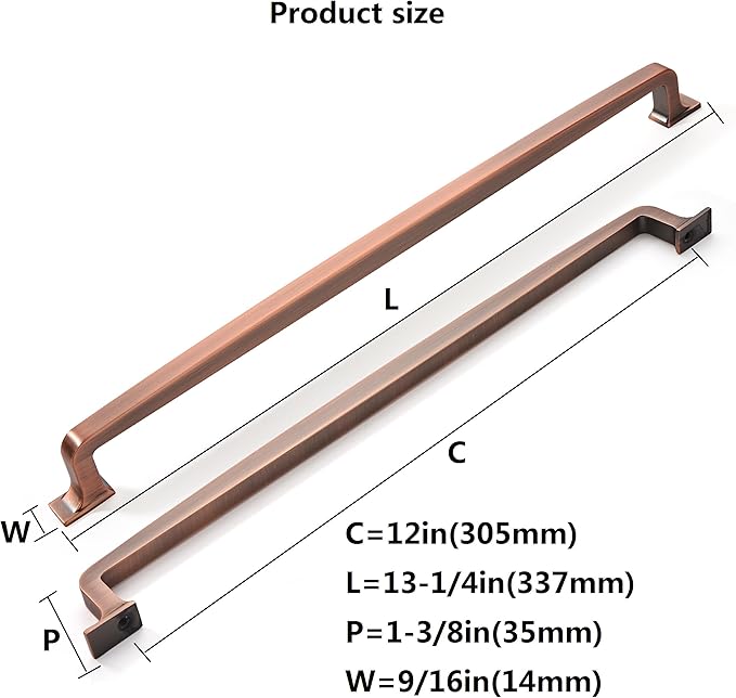 Khtumeware 2 Pack 12 Inch Cabinet Handles - Brushed Antique Copper Pulls for Kitchen Drawers and Cabinets - Hardware for Cupboards